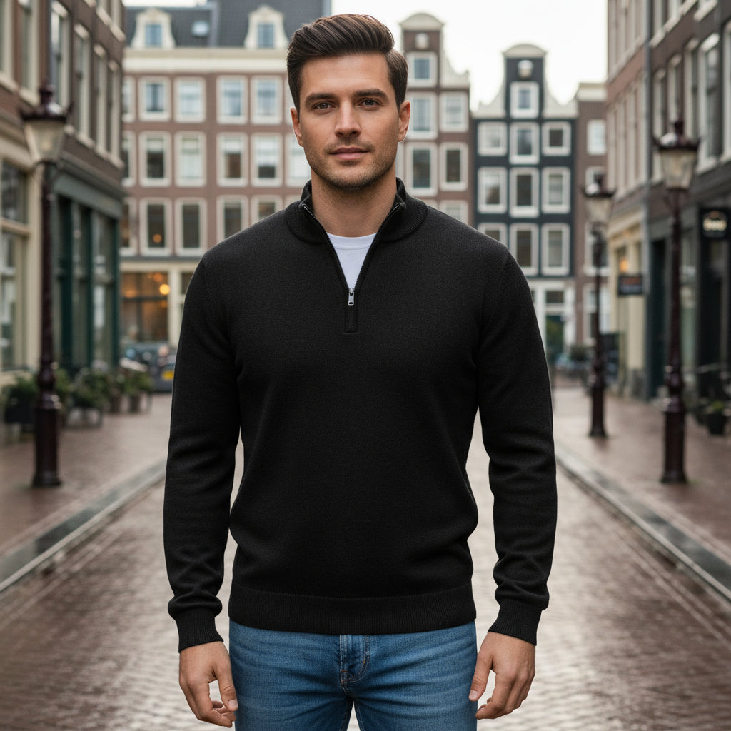 Julias – Heren Pullover | V-Hals, Comfortabele Regular Fit Truien Heren-Basser-Zwart-S-Basser