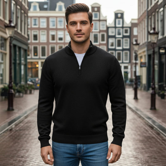 Julias – Heren Pullover | V-Hals, Comfortabele Regular Fit Truien Heren-Basser-Zwart-S-Basser