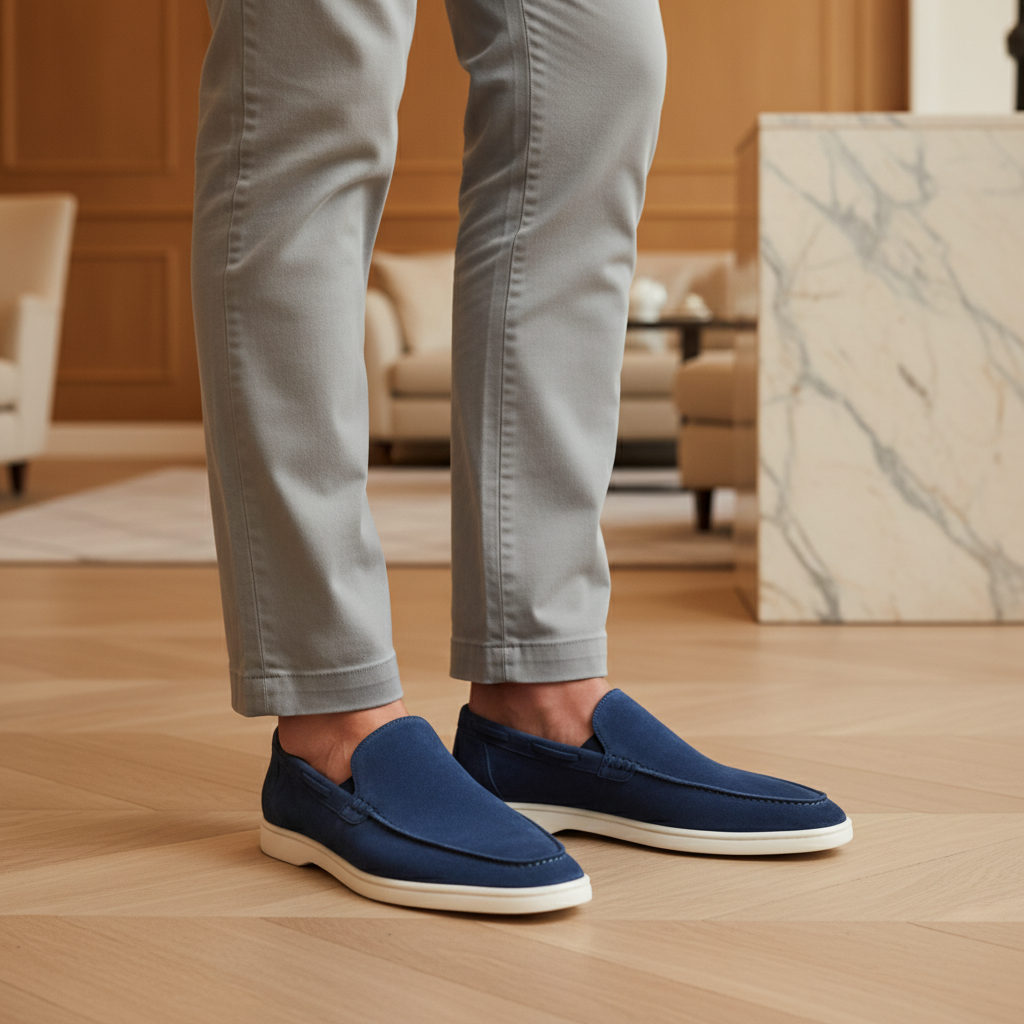 Kevin – Heren Loafer | Comfortabele Suède Loafers Zwart met Antislipzool-Basser-Donkerblauw-38-Basser