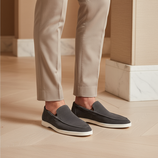 Kevin – Heren Loafer | Comfortabele Suède Loafers Zwart met Antislipzool-Basser-Donkergrijs-38-Basser