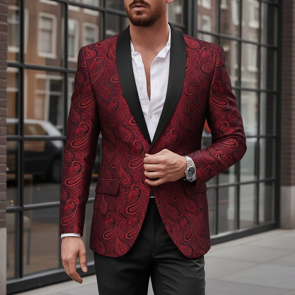 Lars Heren Tuxedo | Sjaalkraag-Herenpakken-Basser-Rood-Basser