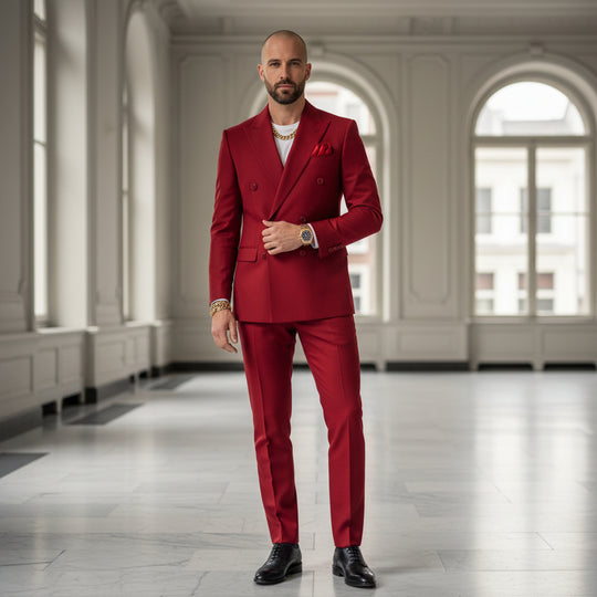 Levi Heren Kostuum | Dubbele Rij Knopen-Herenpakken-Basser-Rood-Basser