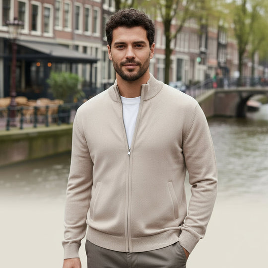 Levi – Heren Sweater | Volledige Ritssluiting, Ademend, Modern Design-Herentruien-Basser-Beige-S-Basser