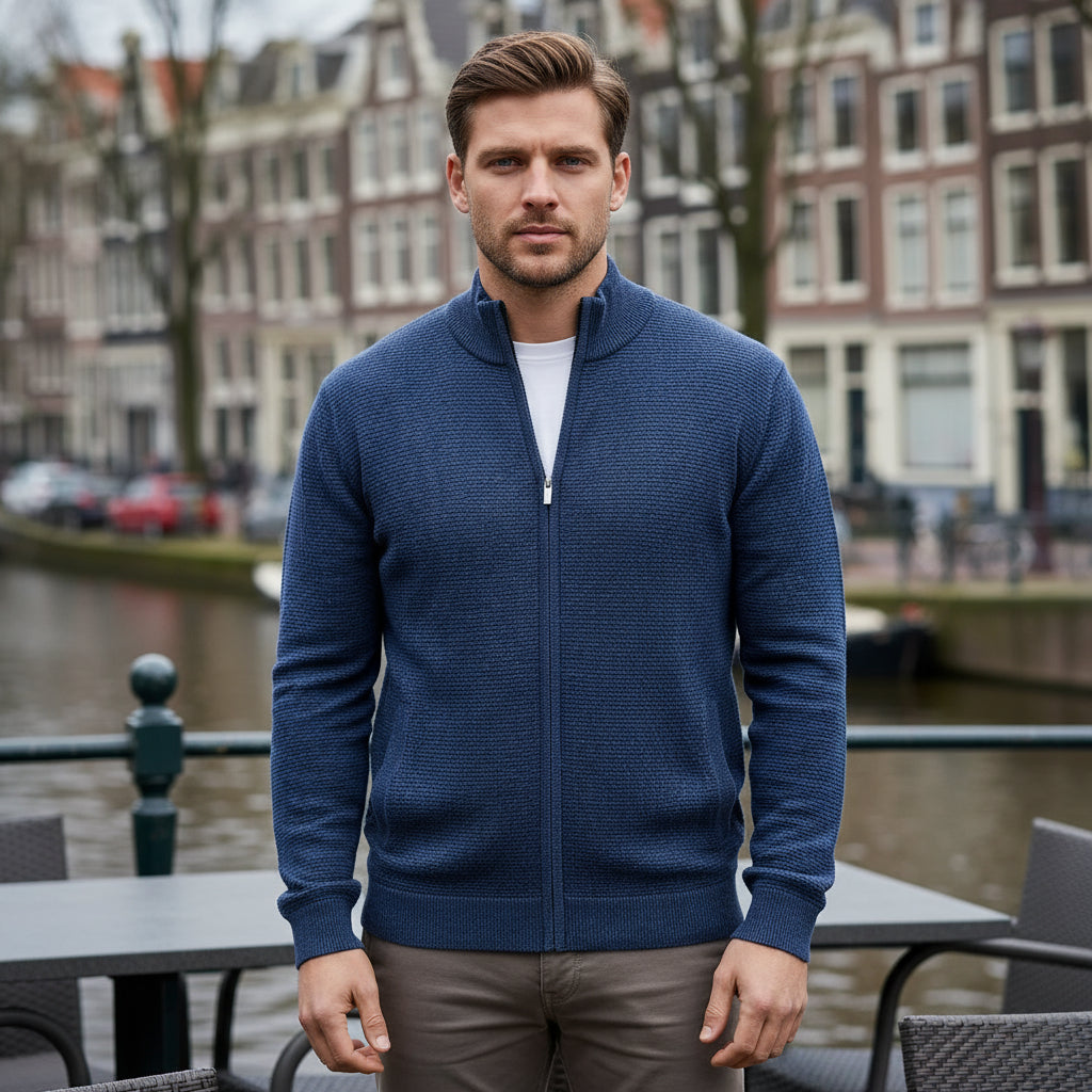 Levi – Heren Sweater | Volledige Ritssluiting, Ademend, Modern Design-Herentruien-Basser-Blauw-S-Basser