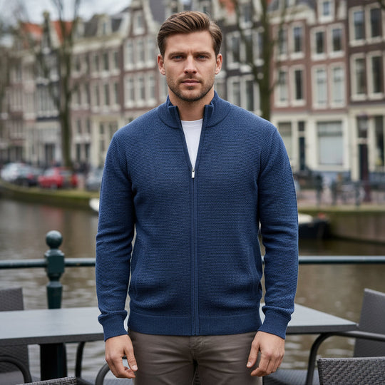 Levi – Heren Sweater | Volledige Ritssluiting, Ademend, Modern Design-Herentruien-Basser-Blauw-S-Basser
