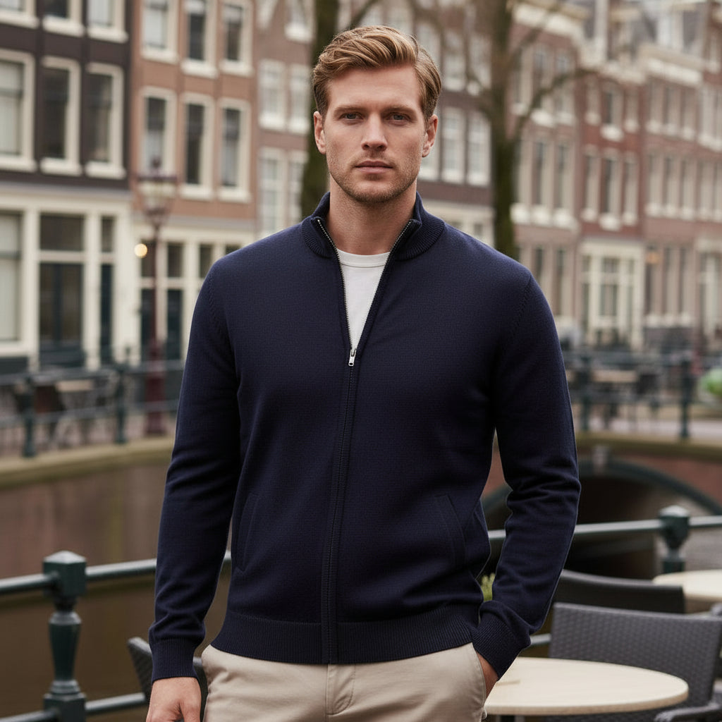 Levi – Heren Sweater | Volledige Ritssluiting, Ademend, Modern Design-Herentruien-Basser-Marineblauw-S-Basser