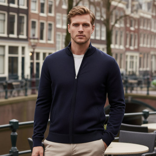Levi – Heren Sweater | Volledige Ritssluiting, Ademend, Modern Design-Herentruien-Basser-Marineblauw-S-Basser