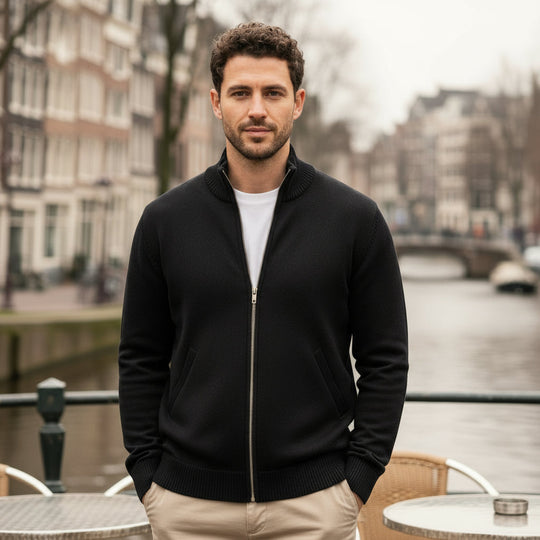 Levi – Heren Sweater | Volledige Ritssluiting, Ademend, Modern Design-Herentruien-Basser-Zwart-S-Basser