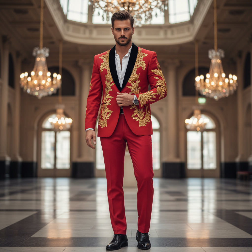 Levi Heren Trouwpak | Enkele Rij Knopen-Herenpakken-Basser-Rood-Basser