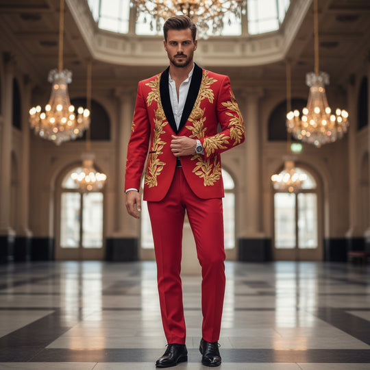 Levi Heren Trouwpak | Enkele Rij Knopen-Herenpakken-Basser-Rood-Basser