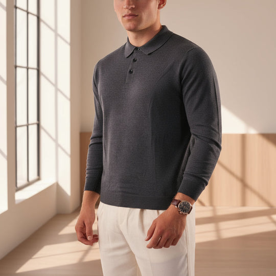 Liam – Heren Polo | Getailleerd Design met Lange Mouwen-Polo Shirts: Poloshirts-Basser-Basser