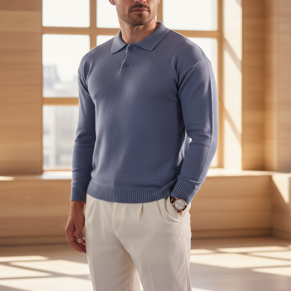 Liam – Heren Polo | Getailleerd Design met Lange Mouwen-Polo Shirts: Poloshirts-Basser-Basser
