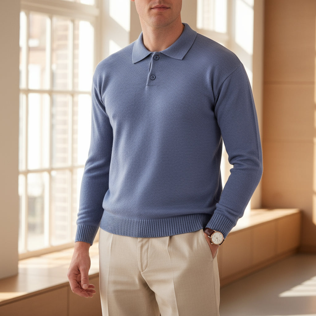 Liam – Heren Polo | Getailleerd Design met Lange Mouwen-Polo Shirts: Poloshirts-Basser-Paarsblauw-S-Basser