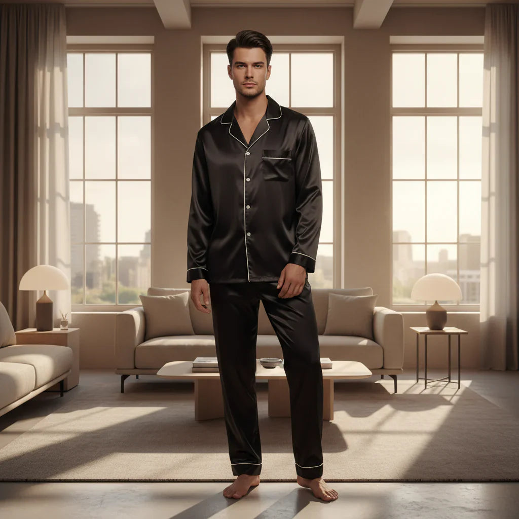 Liam – Heren Pyjama | Zijdezacht Comfort en Elegante Pasvorm-Basser-Basser