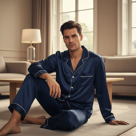 Liam – Heren Pyjama | Zijdezacht Comfort en Elegante Pasvorm-Basser-Blauw-S-Basser