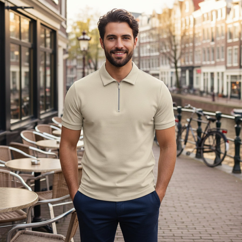 Michael – Heren Poloshirt | Modern Design met Ritssluiting voor Comfortabele Stijl-Basser-Beige-S-Basser