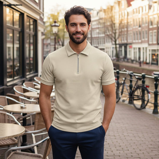 Michael – Heren Poloshirt | Modern Design met Ritssluiting voor Comfortabele Stijl-Basser-Beige-S-Basser