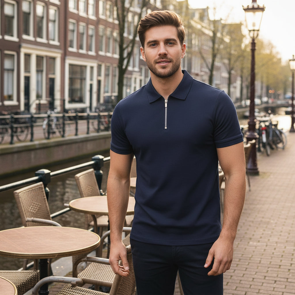 Michael – Heren Poloshirt | Modern Design met Ritssluiting voor Comfortabele Stijl-Basser-Marineblauw-S-Basser