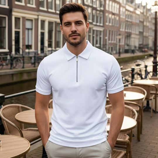 Michael – Heren Poloshirt | Modern Design met Ritssluiting voor Comfortabele Stijl-Basser-Wit-S-Basser