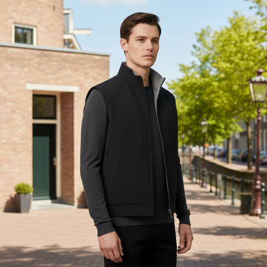 Milan Heren Bodywarmer | Zwarte Reversible Design-Basser-Omkeerbaar Zwart-Grijs-S-Basser