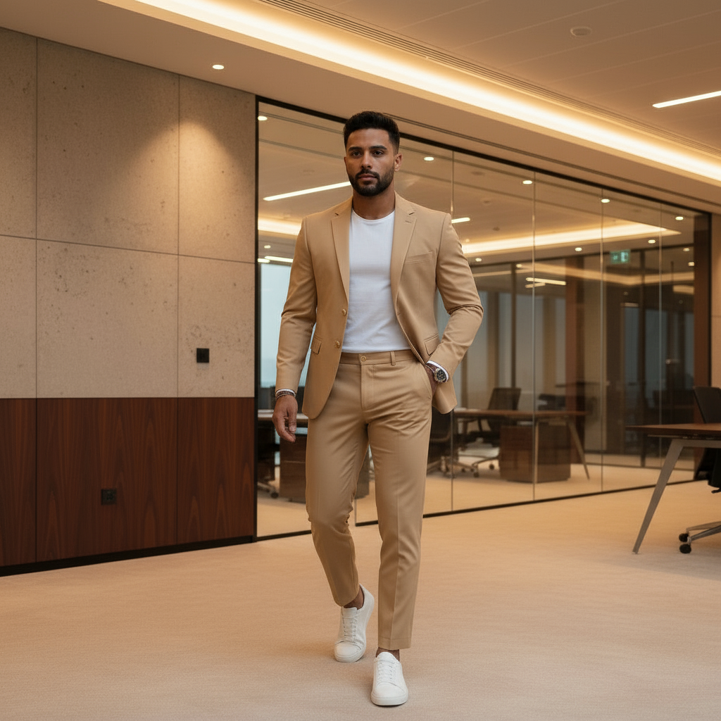 Milan Heren Pak | Klassieke Blazer en Broek Set-Basser-Beige-2XS-Basser
