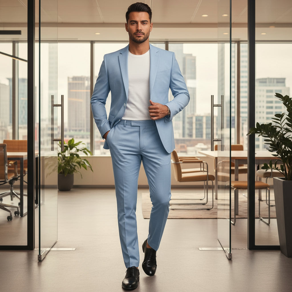 Milan Heren Pak | Klassieke Blazer en Broek Set-Basser-Blauw-2XS-Basser
