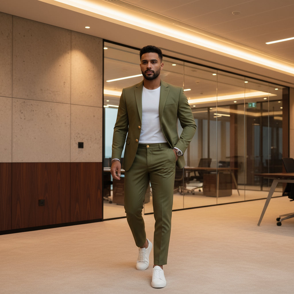 Milan Heren Pak | Klassieke Blazer en Broek Set-Basser-Legergroen-2XS-Basser