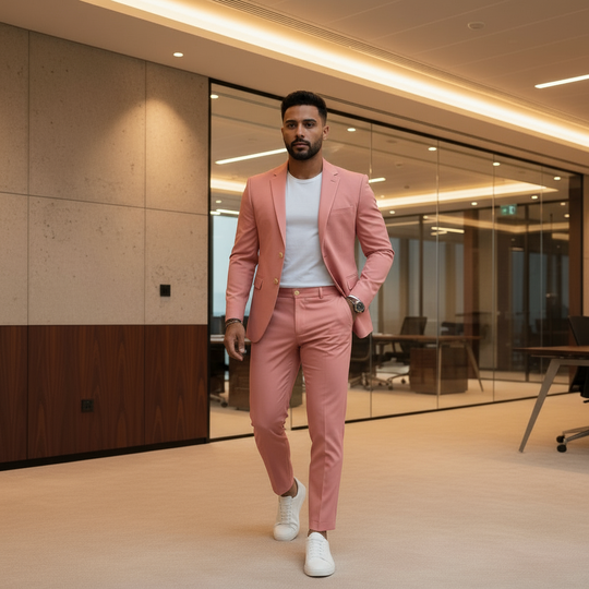 Milan Heren Pak | Klassieke Blazer en Broek Set-Basser-Roze-2XS-Basser