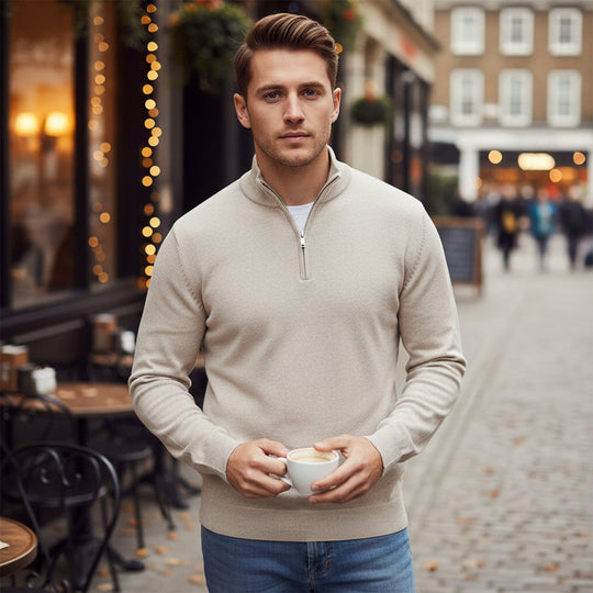 Milan Heren Pullover | Zachte V-hals-Basser-Beige-S-Basser