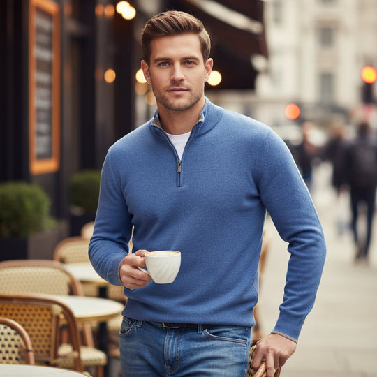Milan Heren Pullover | Zachte V-hals-Basser-Blauw-S-Basser