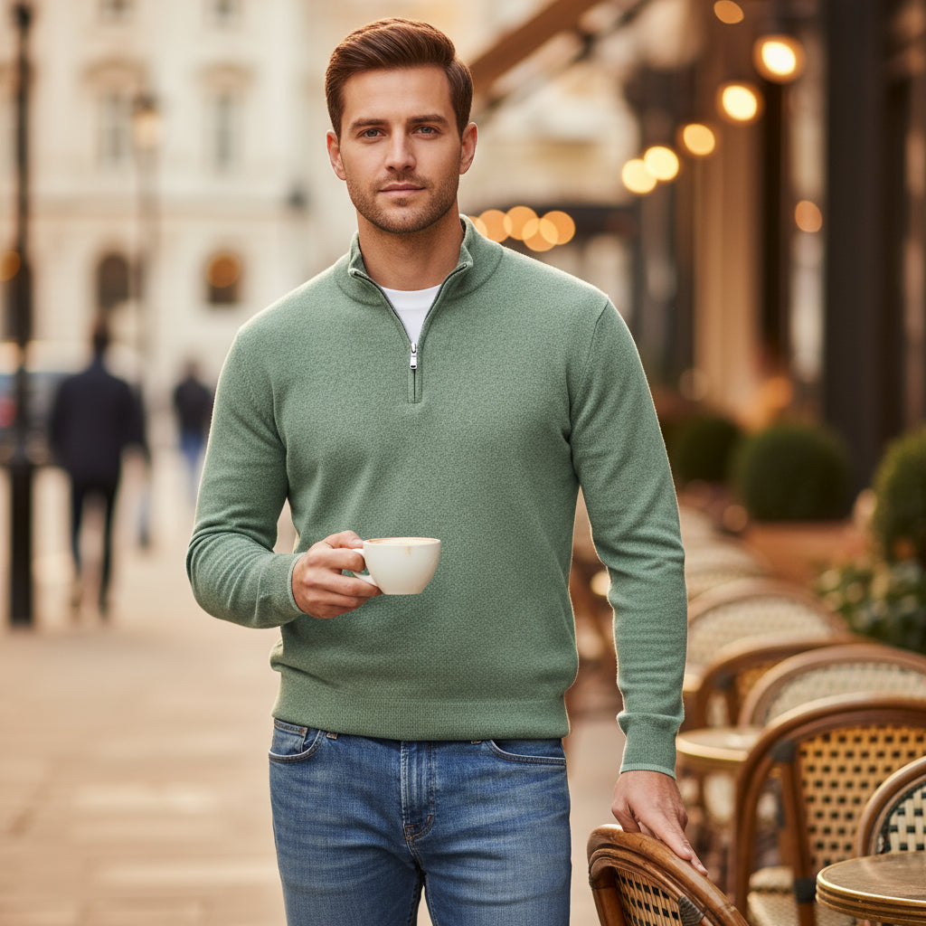 Milan Heren Pullover | Zachte V-hals-Basser-Groen-S-Basser
