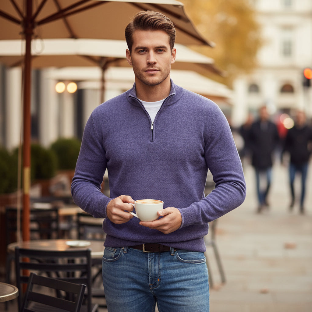 Milan Heren Pullover | Zachte V-hals-Basser-Paars-S-Basser
