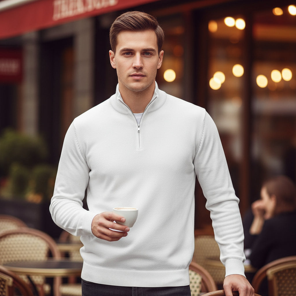 Milan Heren Pullover | Zachte V-hals-Basser-Wit-S-Basser