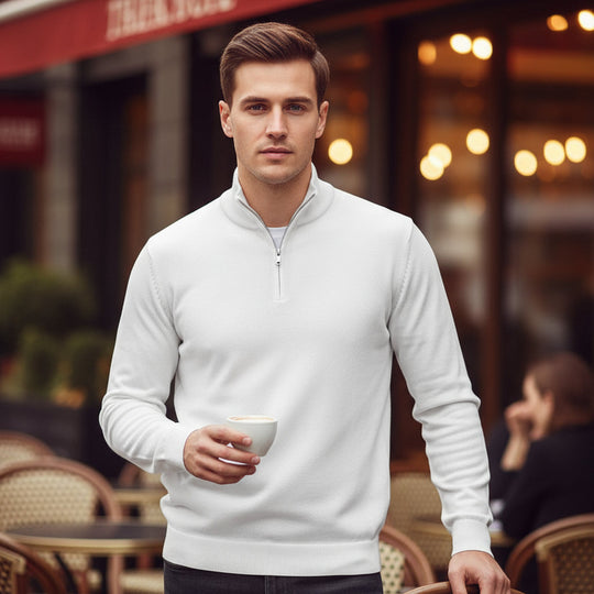 Milan Heren Pullover | Zachte V-hals-Basser-Wit-S-Basser