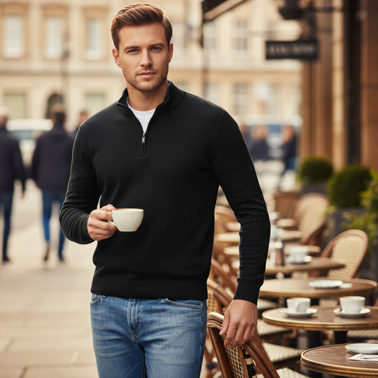 Milan Heren Pullover | Zachte V-hals-Basser-Zwart-S-Basser