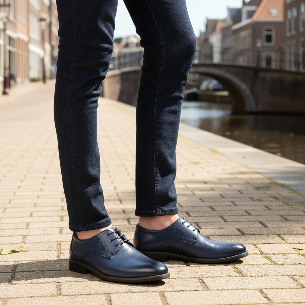 Milan Heren Schoenen | Lichtgewicht Brogue Detail-Basser-Blauw-6-Basser