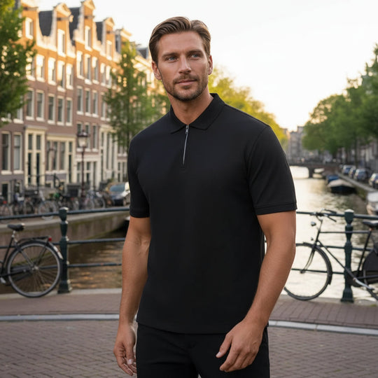 Nick – Heren Poloshirt | Moderne Ritssluiting en Stijlvolle Look-Basser-Zwart-M-Basser