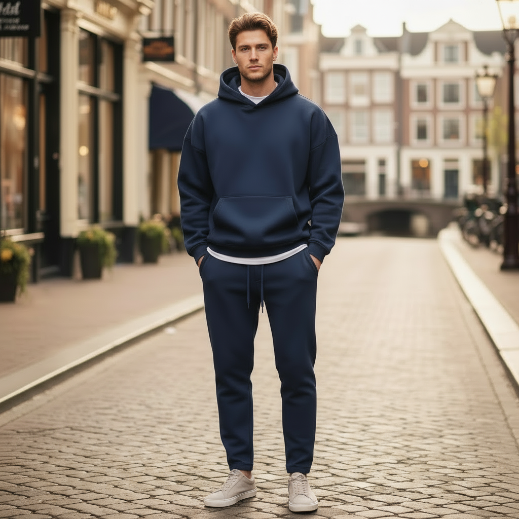 Noah – Heren Set | Stijlvolle Comfortabele Tweedelige Outfit-Herenkleding-Basser-Blauw-S-Basser