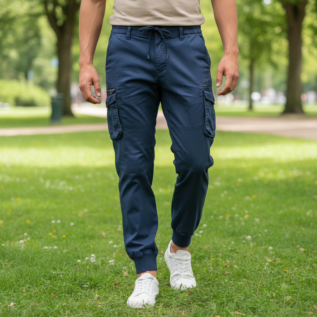 Patrick – Heren Cargo Broek | Tijdloos Design Met Meerdere Zakken-Basser-Blauw-S-Basser