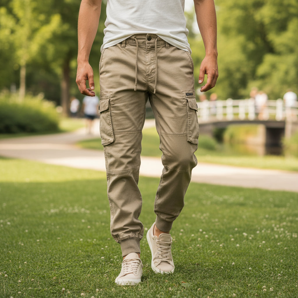 Patrick – Heren Cargo Broek | Tijdloos Design Met Meerdere Zakken-Basser-Khaki-S-Basser