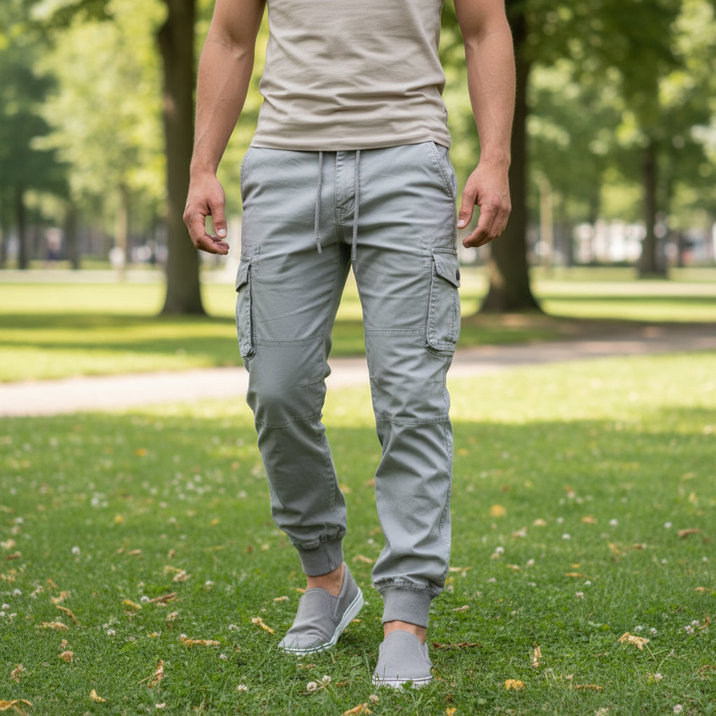 Patrick – Heren Cargo Broek | Tijdloos Design Met Meerdere Zakken-Basser-Lichtgrijs-S-Basser