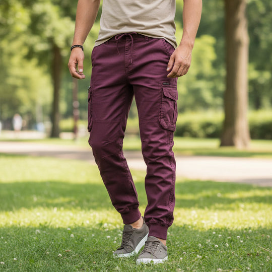 Patrick – Heren Cargo Broek | Tijdloos Design Met Meerdere Zakken-Basser-Wijnrood-S-Basser