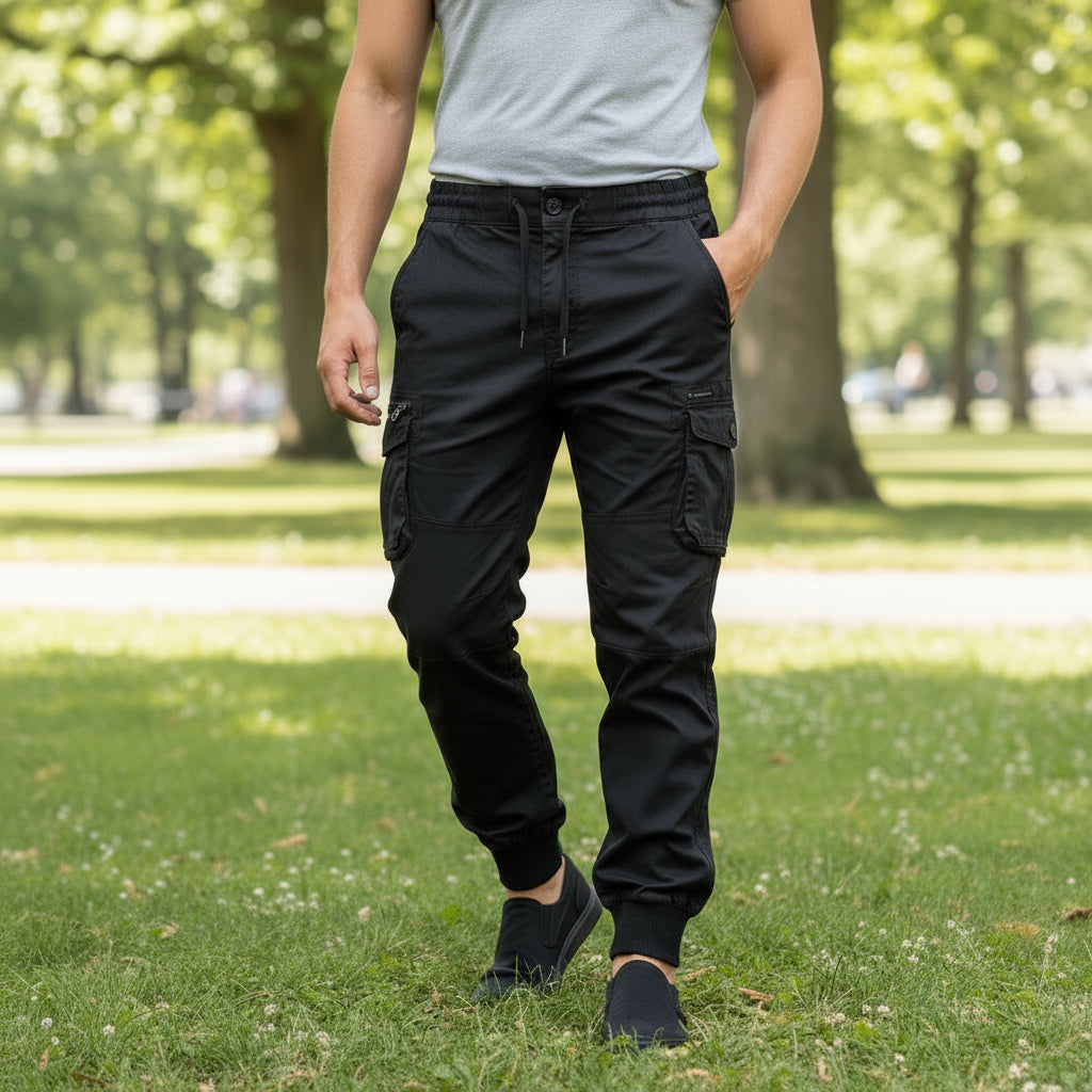 Patrick – Heren Cargo Broek | Tijdloos Design Met Meerdere Zakken-Basser-Zwart-S-Basser