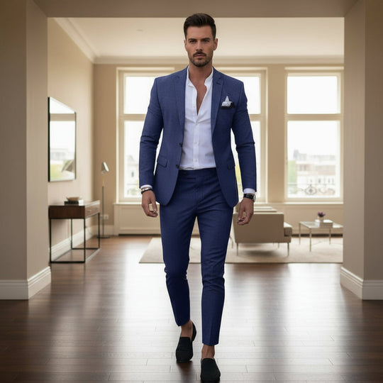 Philip – Herenpak | Slim Fit Blauw Heren Pak met Modern Comfort-Basser-Donkerblauw-M-Basser