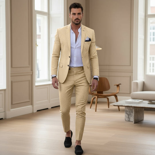 Philip – Herenpak | Slim Fit Blauw Heren Pak met Modern Comfort-Basser-Geel-M-Basser