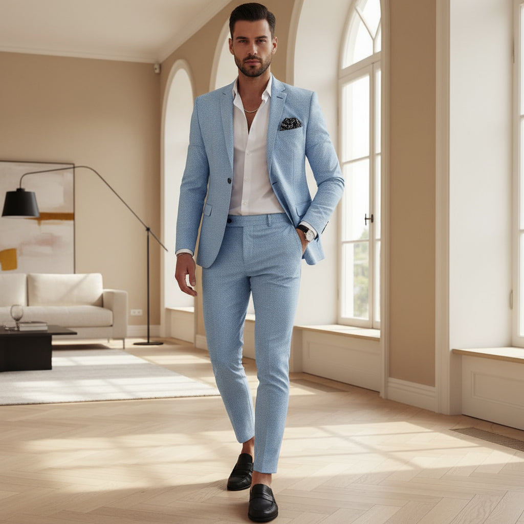Philip – Herenpak | Slim Fit Blauw Heren Pak met Modern Comfort-Basser-Hemelsblauw-M-Basser
