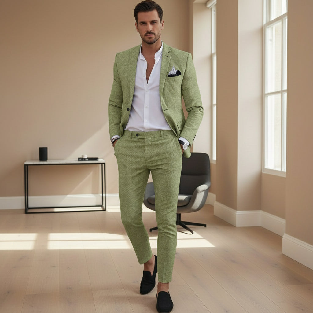 Philip – Herenpak | Slim Fit Blauw Heren Pak met Modern Comfort-Basser-Lichtgroen-M-Basser