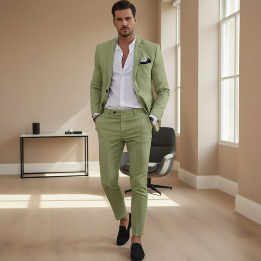 Philip – Herenpak | Slim Fit Blauw Heren Pak met Modern Comfort-Basser-Lichtgroen-M-Basser