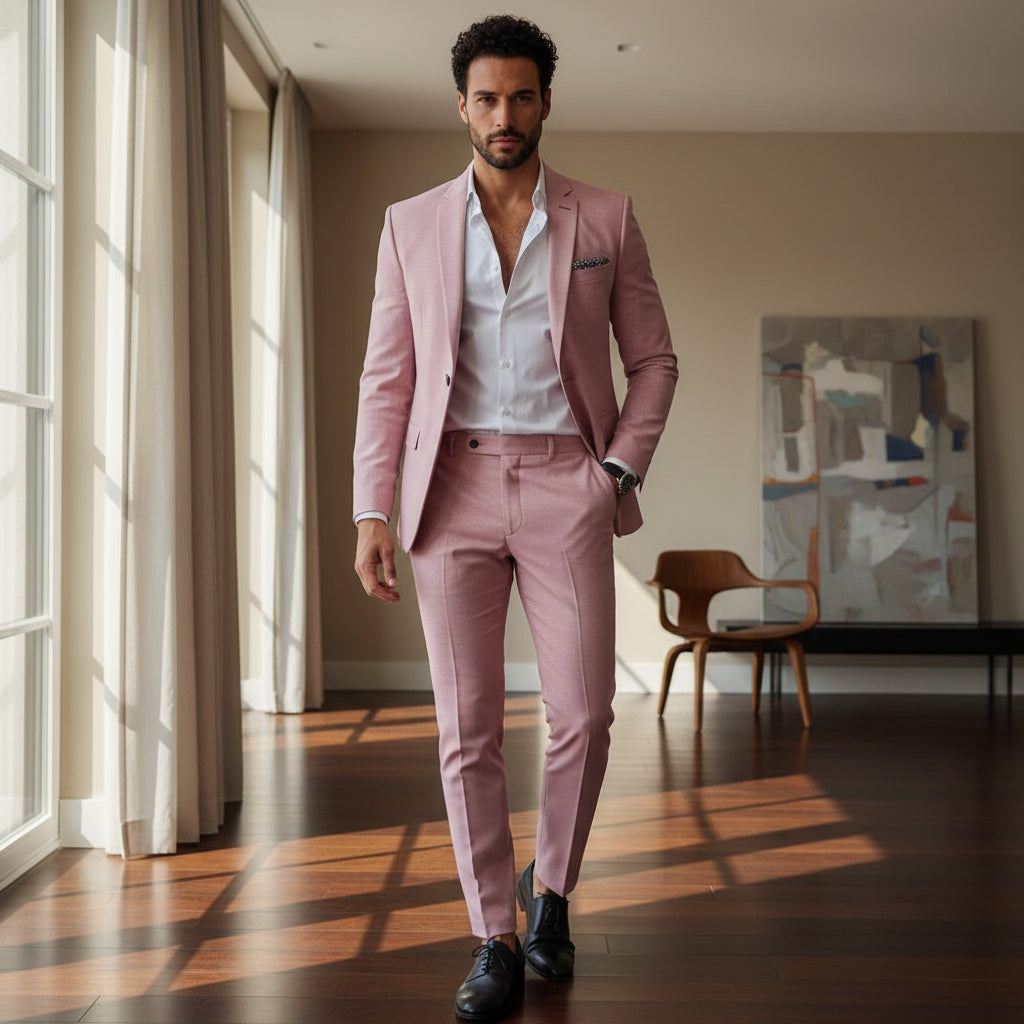 Philip – Herenpak | Slim Fit Blauw Heren Pak met Modern Comfort-Basser-Roze-M-Basser