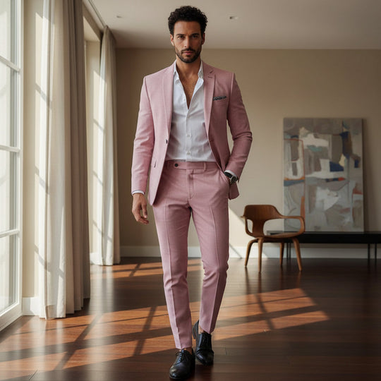 Philip – Herenpak | Slim Fit Blauw Heren Pak met Modern Comfort-Basser-Roze-M-Basser